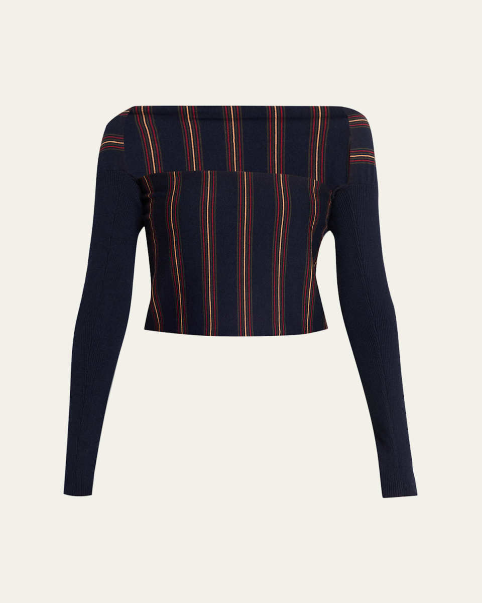 Tiba Striped Long-Sleeve Crop Top